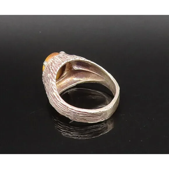 925 Silver Vintage Cabochon Tiger's Eye Branch Textured Ring Sz 10 RG25957